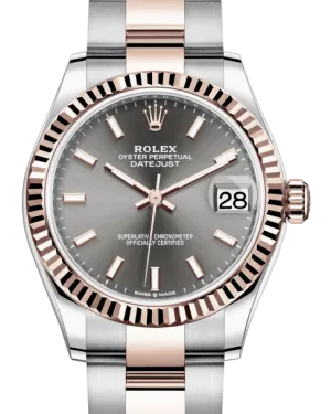 Rolex Lady-Datejust 31 Rose Gold/Steel Rhodium Index Dial & Fluted Bezel Oyster Bracelet 278271 - NEW