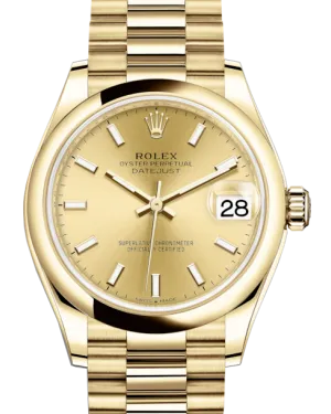 Rolex Lady-Datejust 31 Yellow Gold Champagne Index Dial & Smooth Domed Bezel President Bracelet 278248