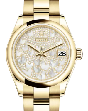 Rolex Lady-Datejust 31 Yellow Gold Mother of Pearl Butterfly Diamond Paved Dial & Smooth Domed Bezel Oyster Bracelet 278248