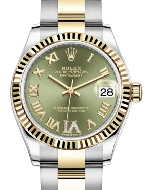 Rolex Lady-Datejust 31 Yellow Gold/Steel Olive Green Roman Diamond VI Dial & Fluted Bezel Oyster Bracelet 278273