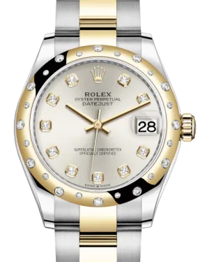 Rolex Lady-Datejust 31 Yellow Gold/Steel Silver Diamond Dial & Domed Set with Diamonds Bezel Oyster Bracelet 278343RBR