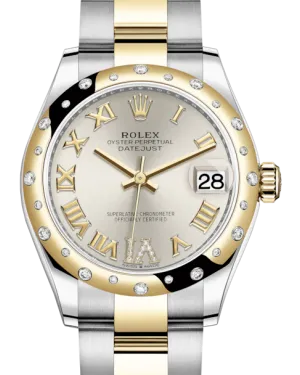 Rolex Lady-Datejust 31 Yellow Gold/Steel Silver Roman Diamond VI Dial & Domed Set with Diamonds Bezel Oyster Bracelet 278343RBR