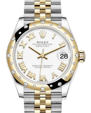 Rolex Lady-Datejust 31 Yellow Gold/Steel White Roman Dial & Domed Set with Diamonds Bezel Jubilee Bracelet 278343RBR