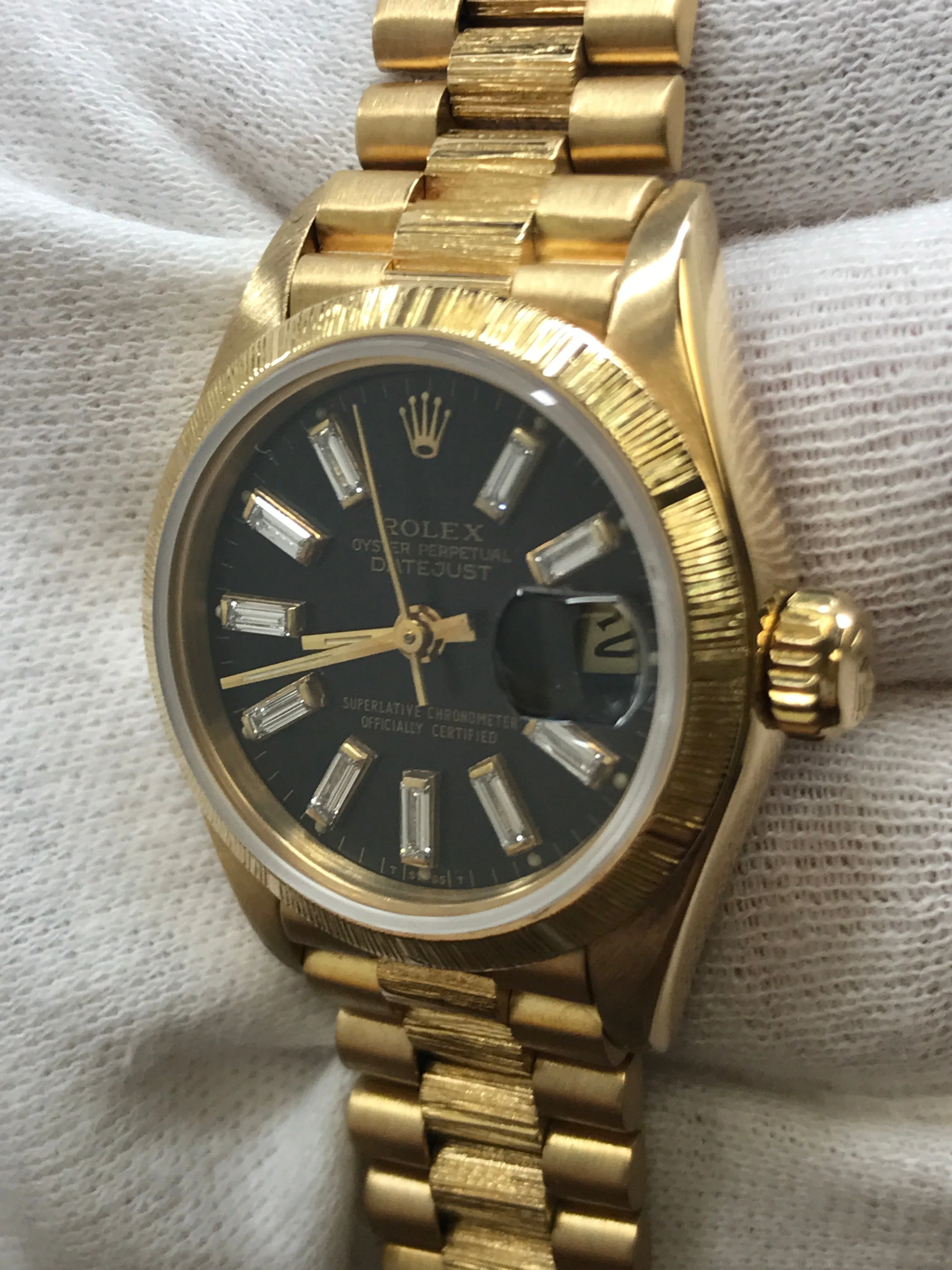 Rolex Lady President Bark 69278 Custom Baguette Diamond Dial Automatic Women's Watch