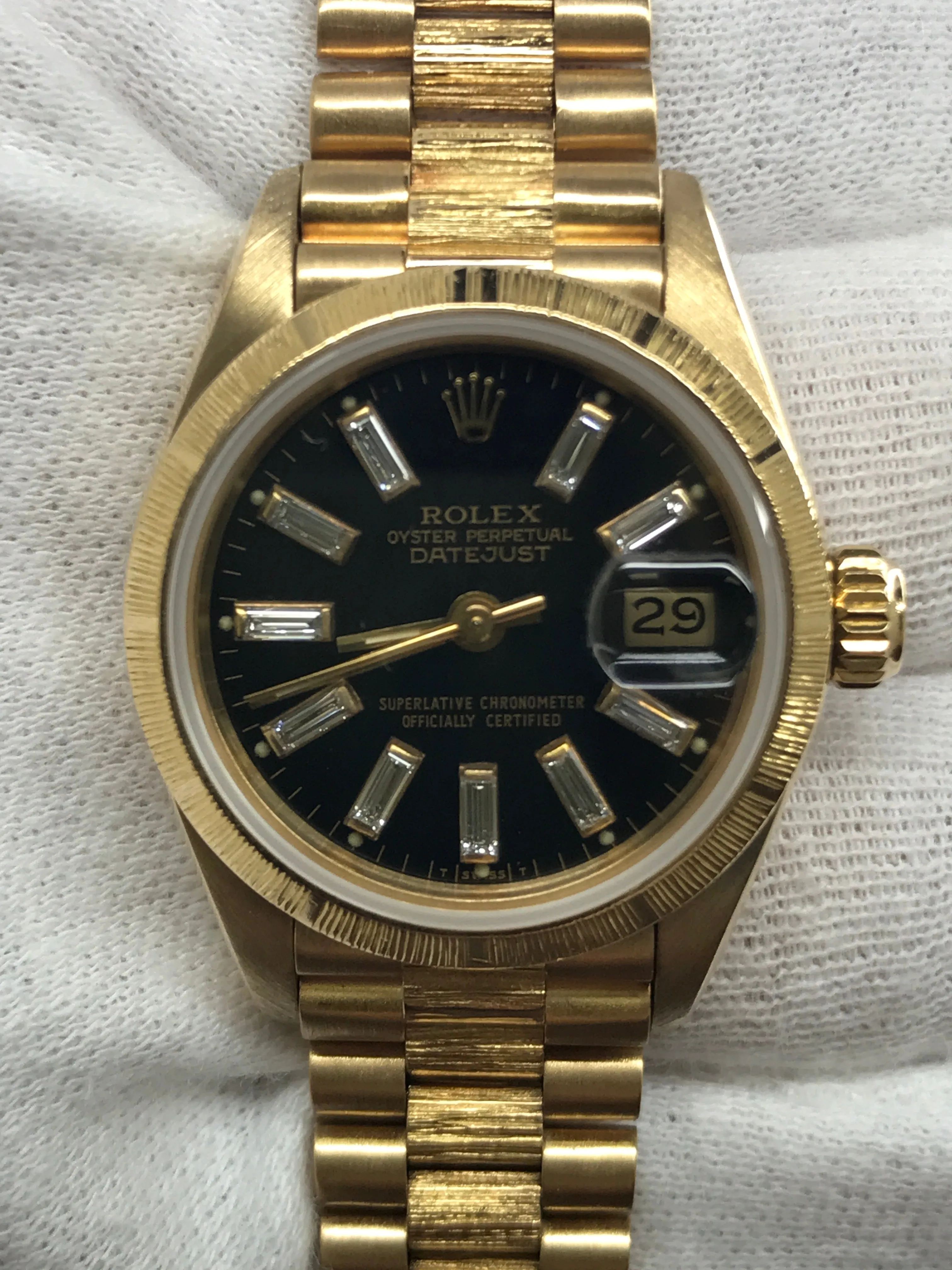 Rolex Lady President Bark 69278 Custom Baguette Diamond Dial Automatic Women's Watch