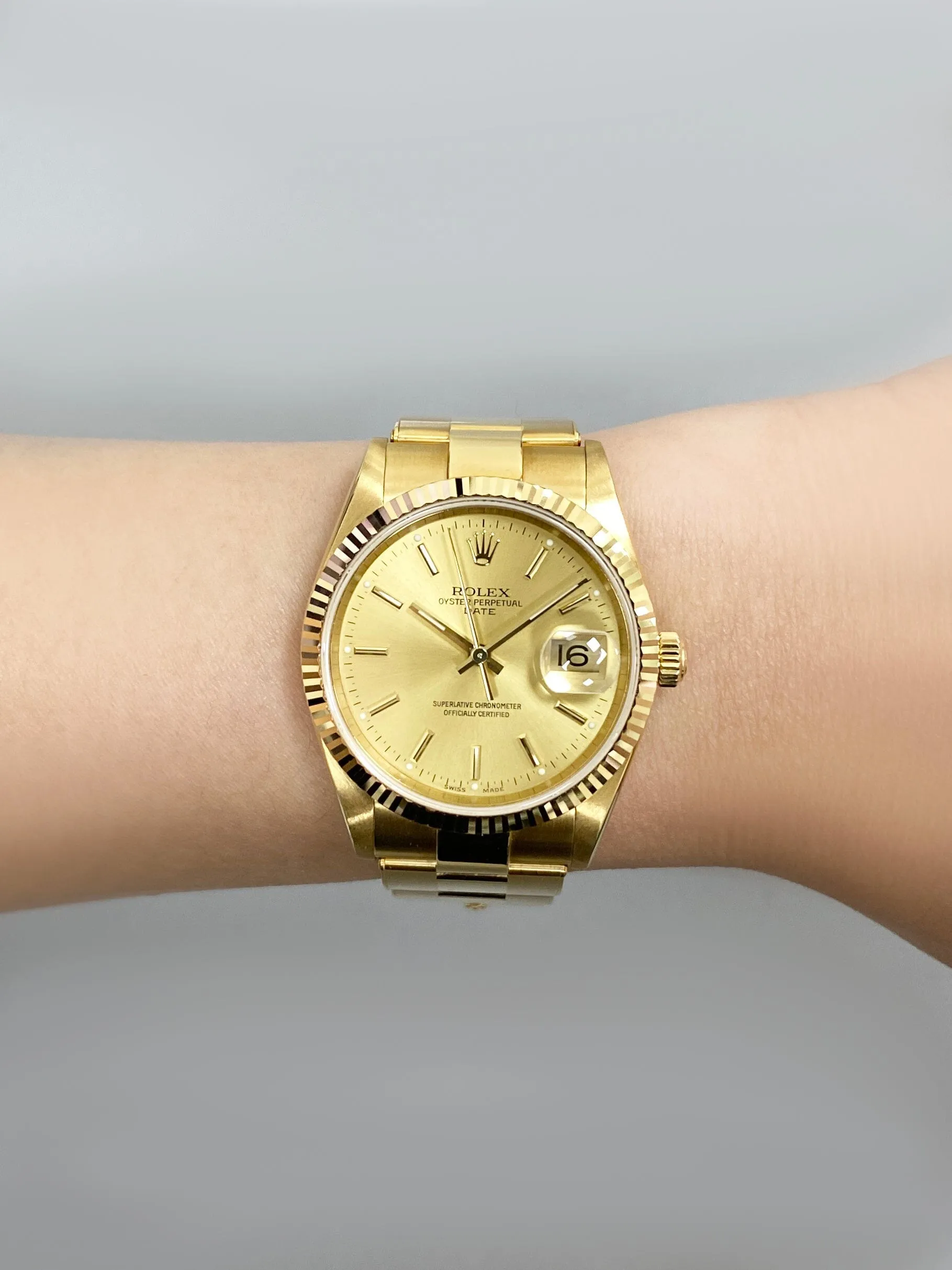 Rolex Oyster Perpetual Date 15238 Champagne Dial Mens Watch