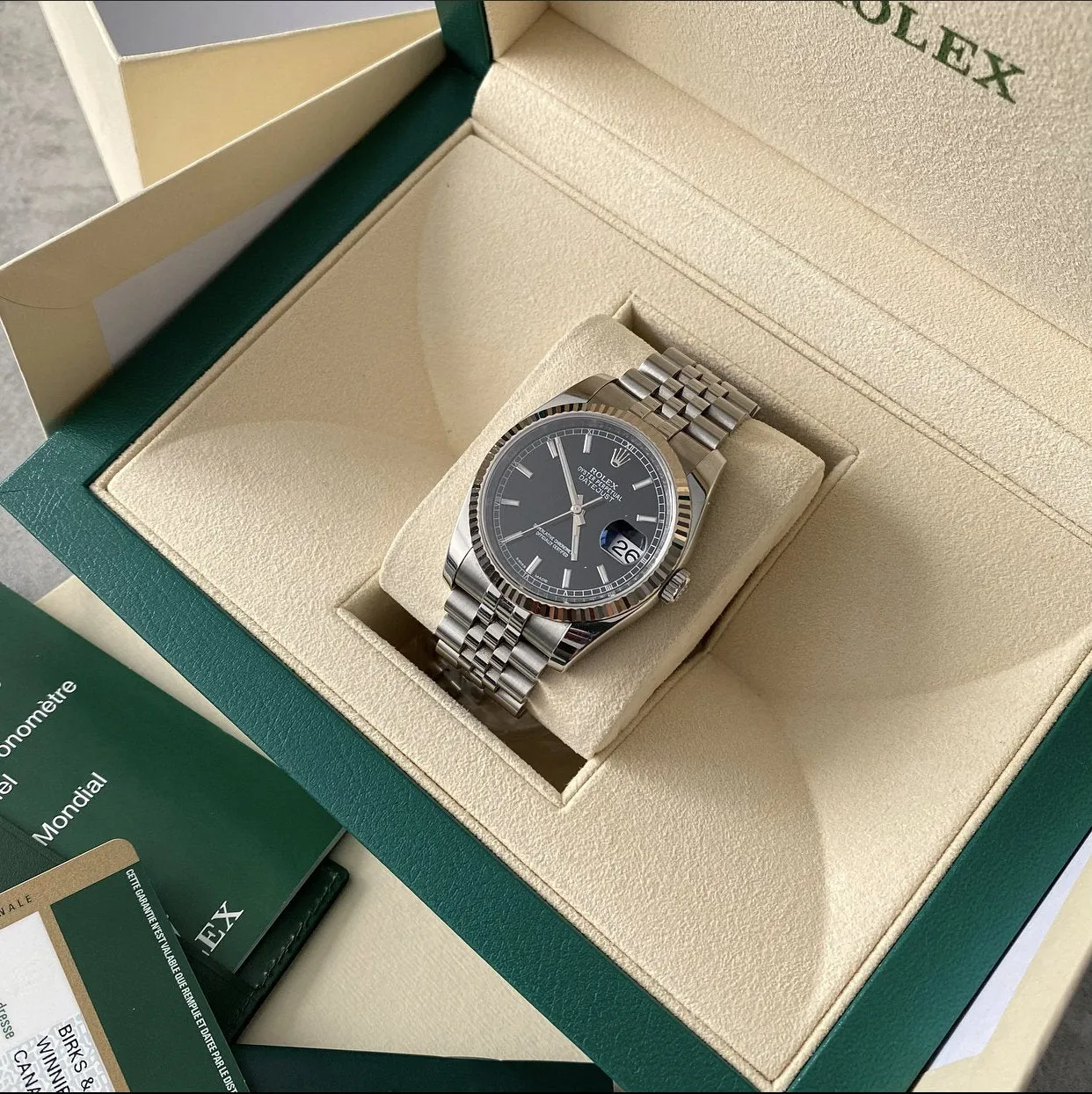 Rolex Oyster Perpetual Datejust 36 Jubilee Band Black Dial