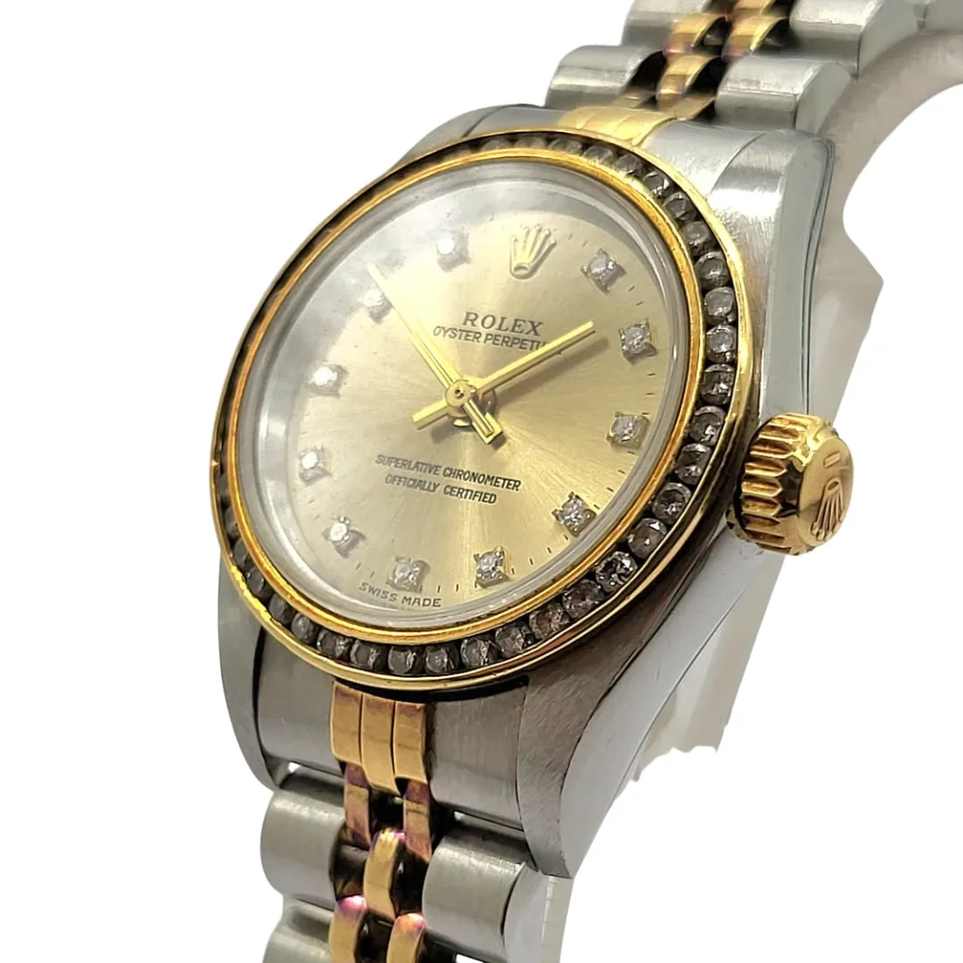 Rolex Ref: 67193 Oyster Perpetual Diamond Dial Half Gold Automatic Watch 24mm