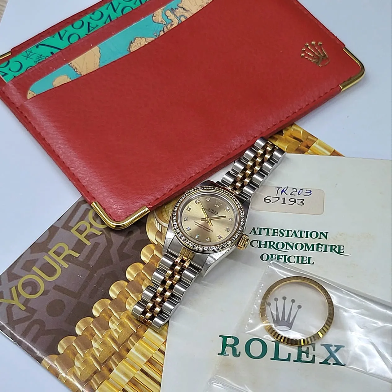 Rolex Ref: 67193 Oyster Perpetual Diamond Dial Half Gold Automatic Watch 24mm