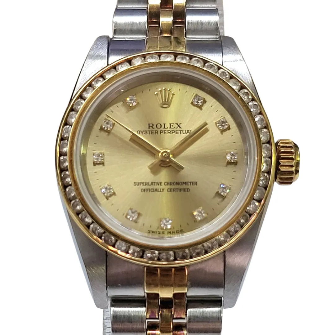 Rolex Ref: 67193 Oyster Perpetual Diamond Dial Half Gold Automatic Watch 24mm