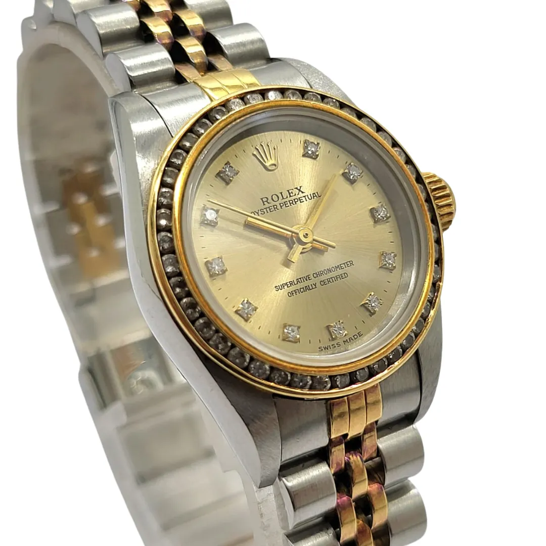 Rolex Ref: 67193 Oyster Perpetual Diamond Dial Half Gold Automatic Watch 24mm