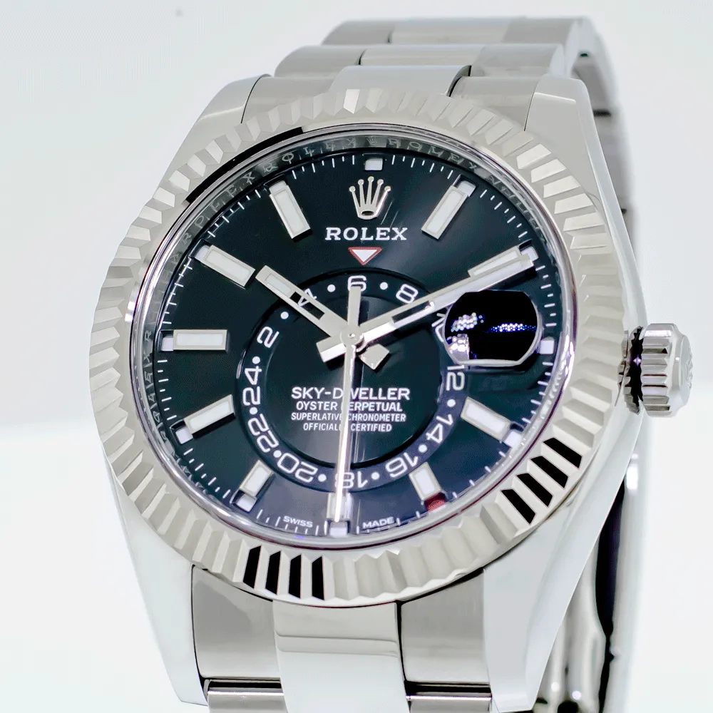 Rolex Sky-Dweller 42mm White Gold & Steel Black Index Dial & Fluted Bezel 336934