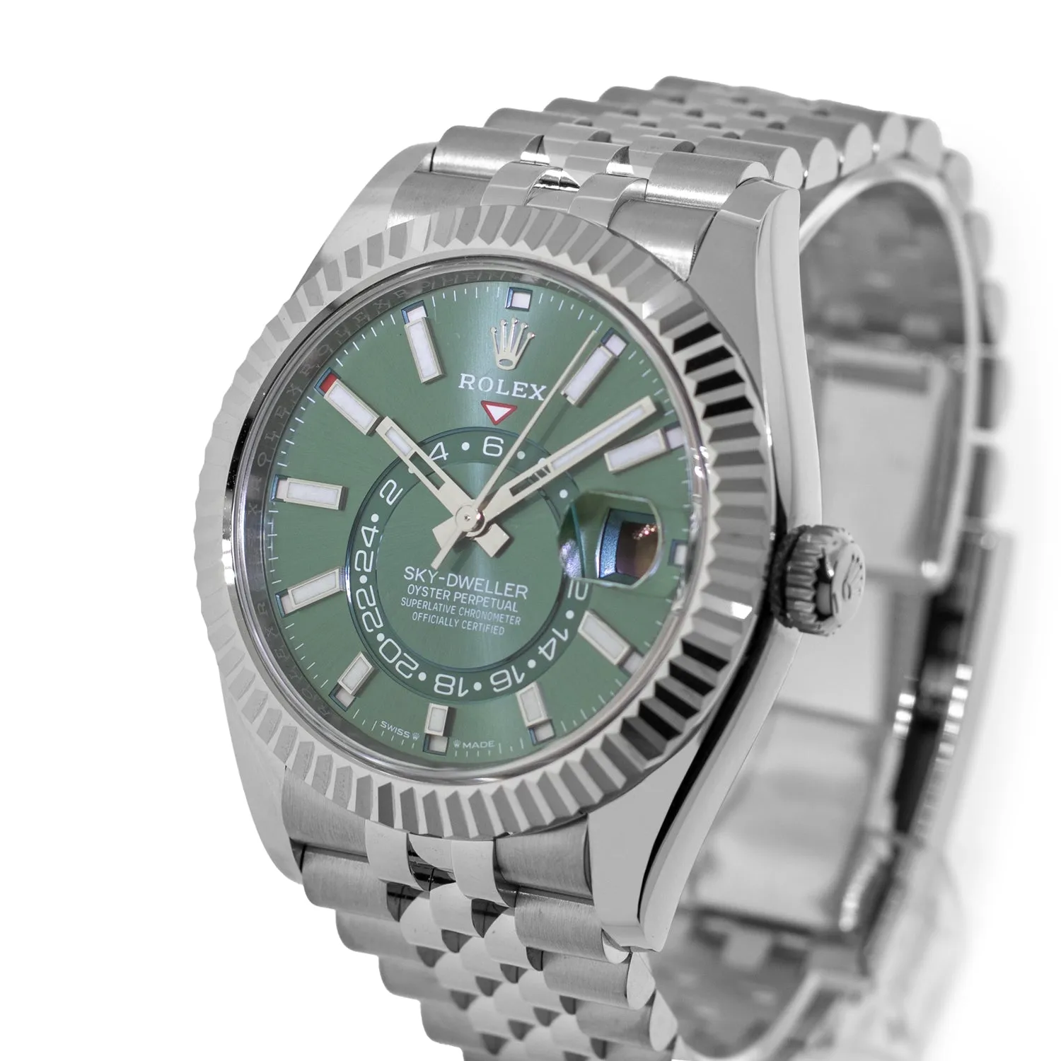Rolex Sky-Dweller 42mm White Gold & Steel Green Index Dial & Fluted Bezel 336934