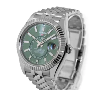 Rolex Sky-Dweller 42mm White Gold & Steel Green Index Dial & Fluted Bezel 336934