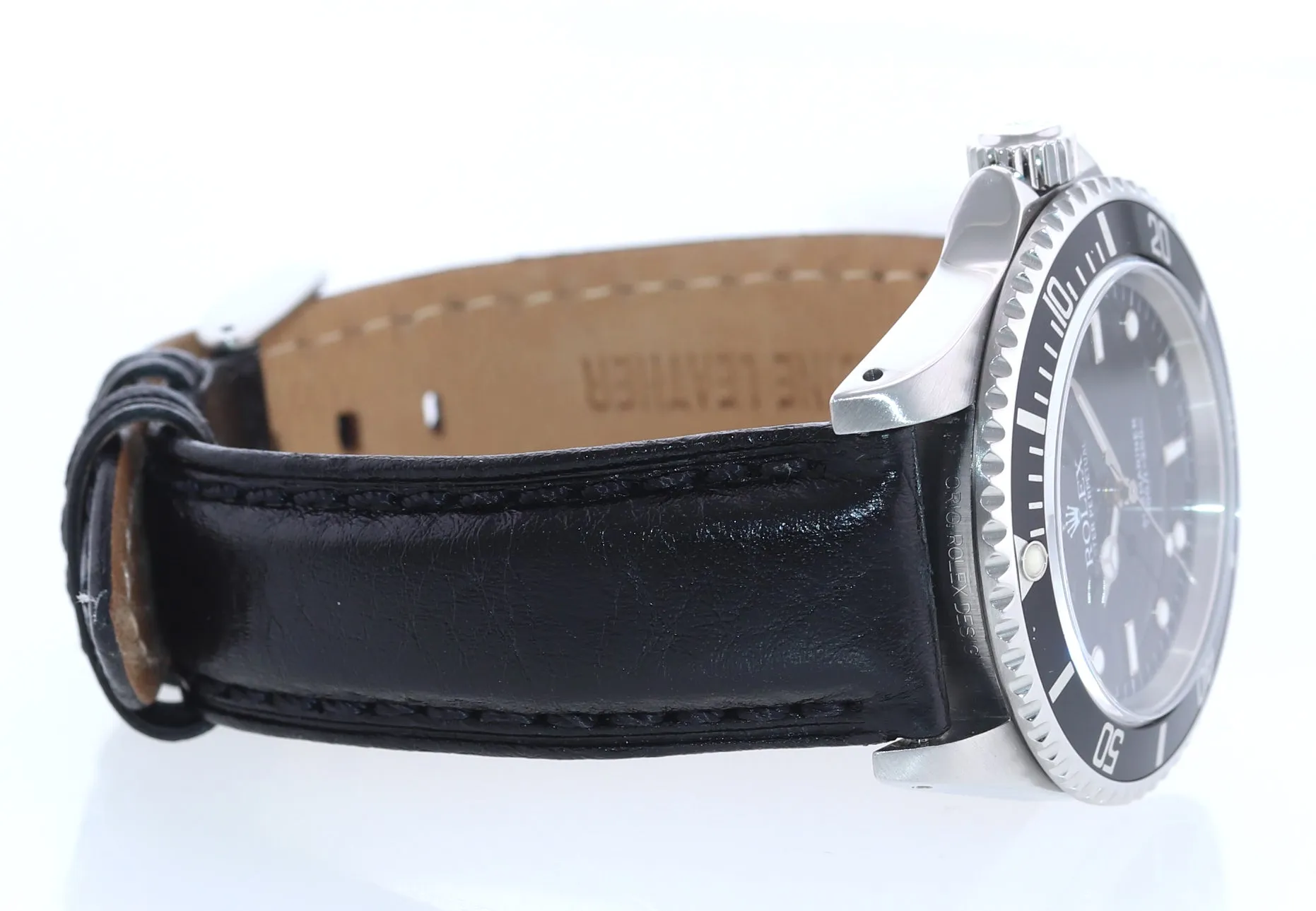 Rolex Submariner No-Date 2 line dial 14060 Steel Black 40mm Leather Watch