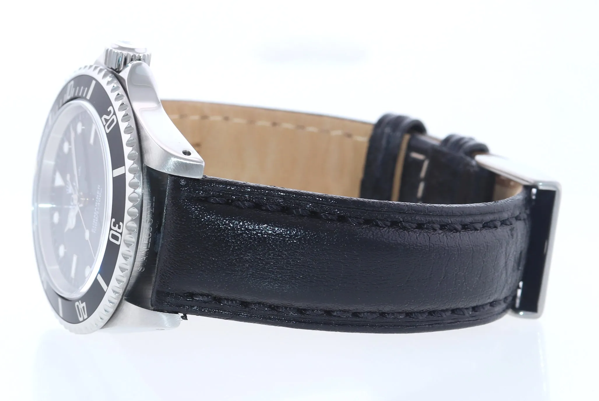 Rolex Submariner No-Date 2 line dial 14060 Steel Black 40mm Leather Watch