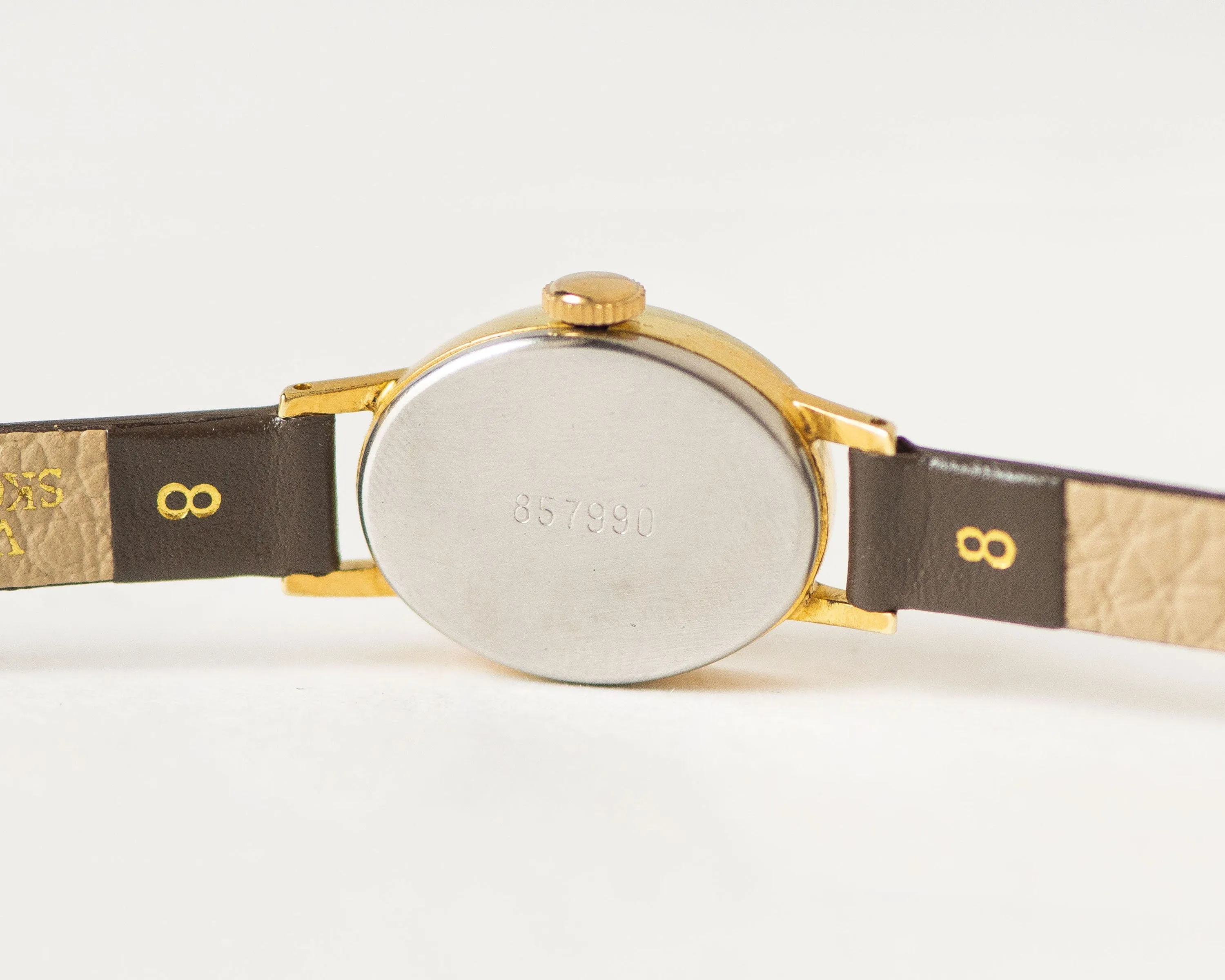 Roman numerals woman's watch Dawn, gold plated lady watch oval dial, petite lady wristwatch jewelry vintage gift, new genuine leather strap