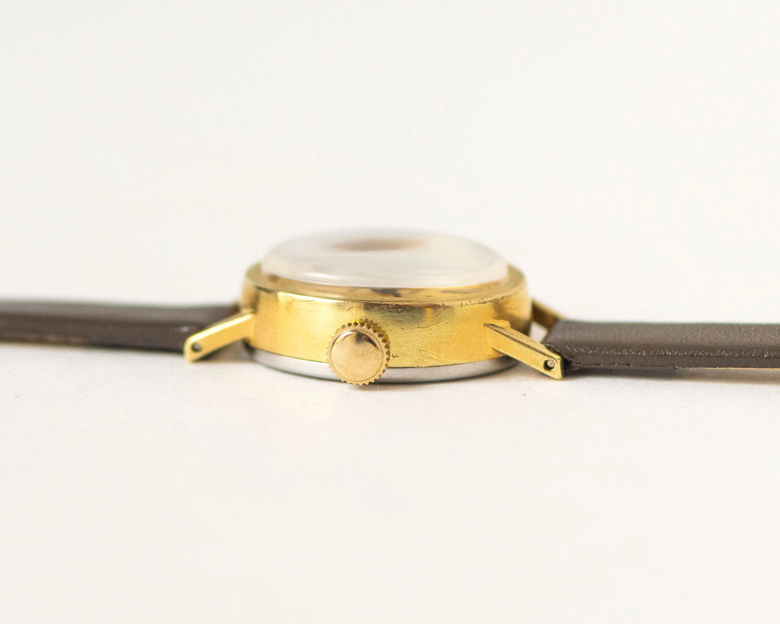 Roman numerals woman's watch Dawn, gold plated lady watch oval dial, petite lady wristwatch jewelry vintage gift, new genuine leather strap