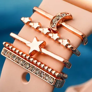 Rose Gold Star Moon Watch Charm Set of 4