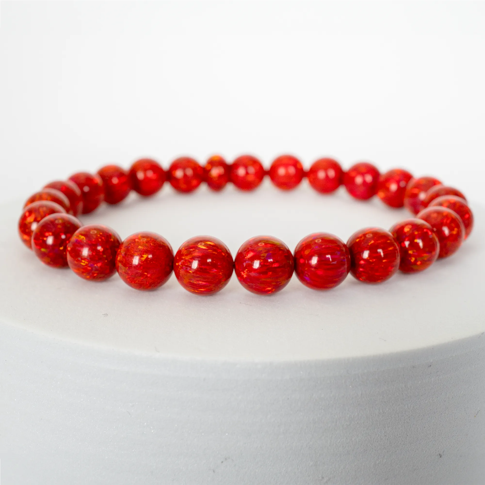 Ruby Red Opal Beaded Bracelet