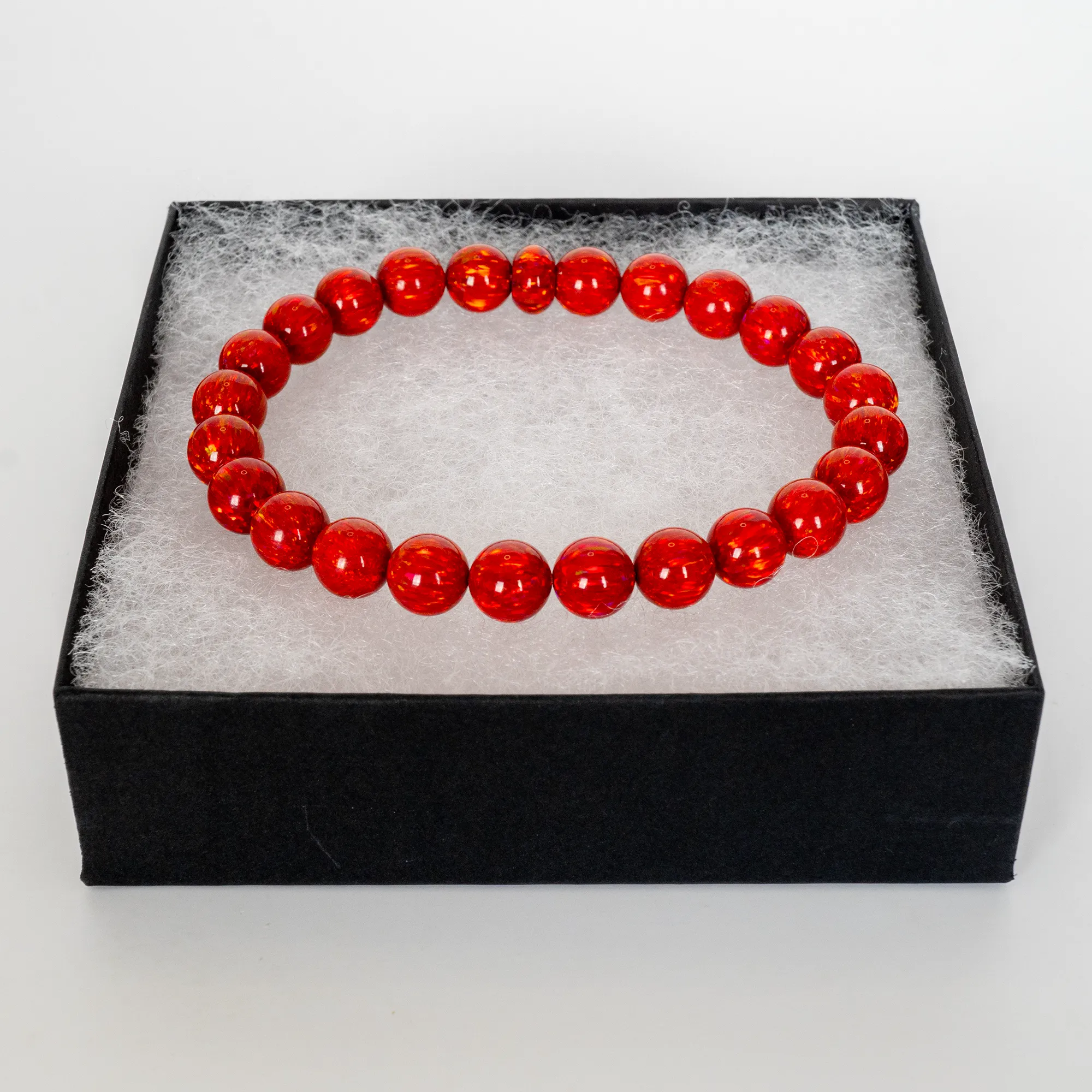 Ruby Red Opal Beaded Bracelet