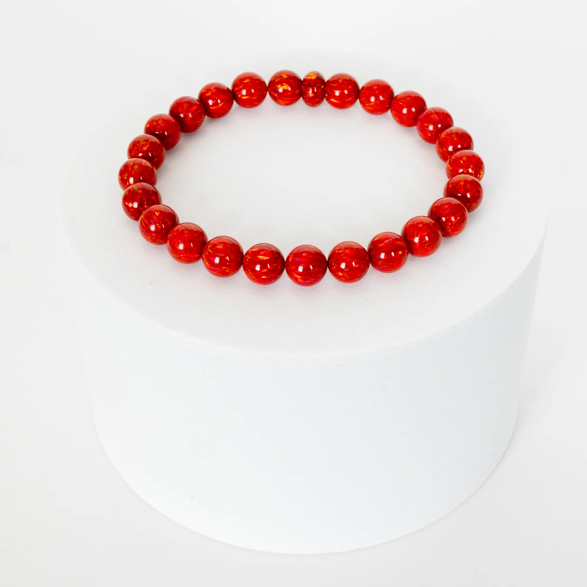 Ruby Red Opal Beaded Bracelet