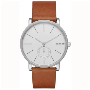 Skagen Hagen Brown Leather Strap White Dial Quartz Watch for Gents - SKW6273