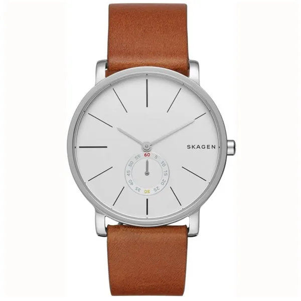 Skagen Hagen Brown Leather Strap White Dial Quartz Watch for Gents - SKW6273