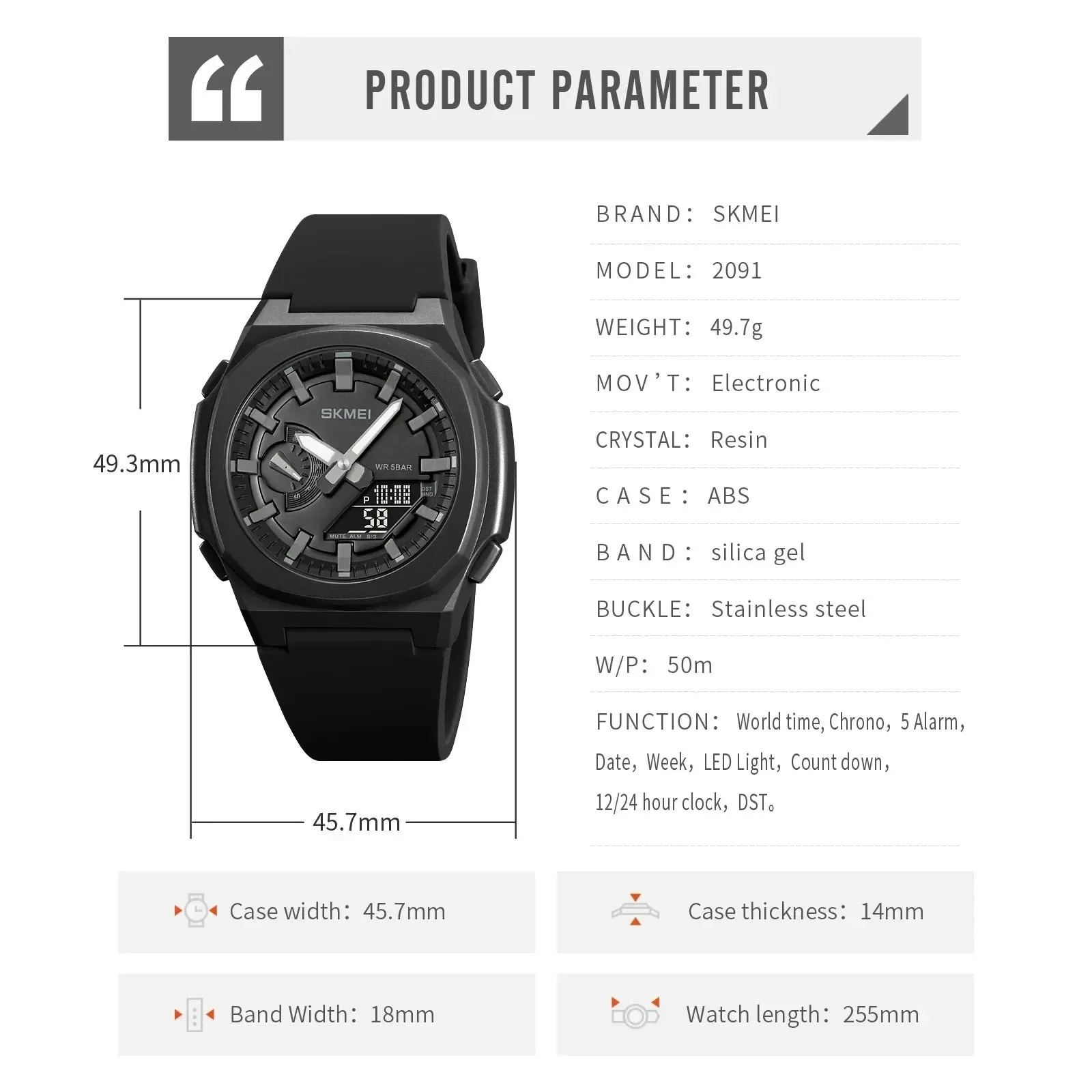 SKMEI 2049 Business Luxury Analog Quartz Digital Watch