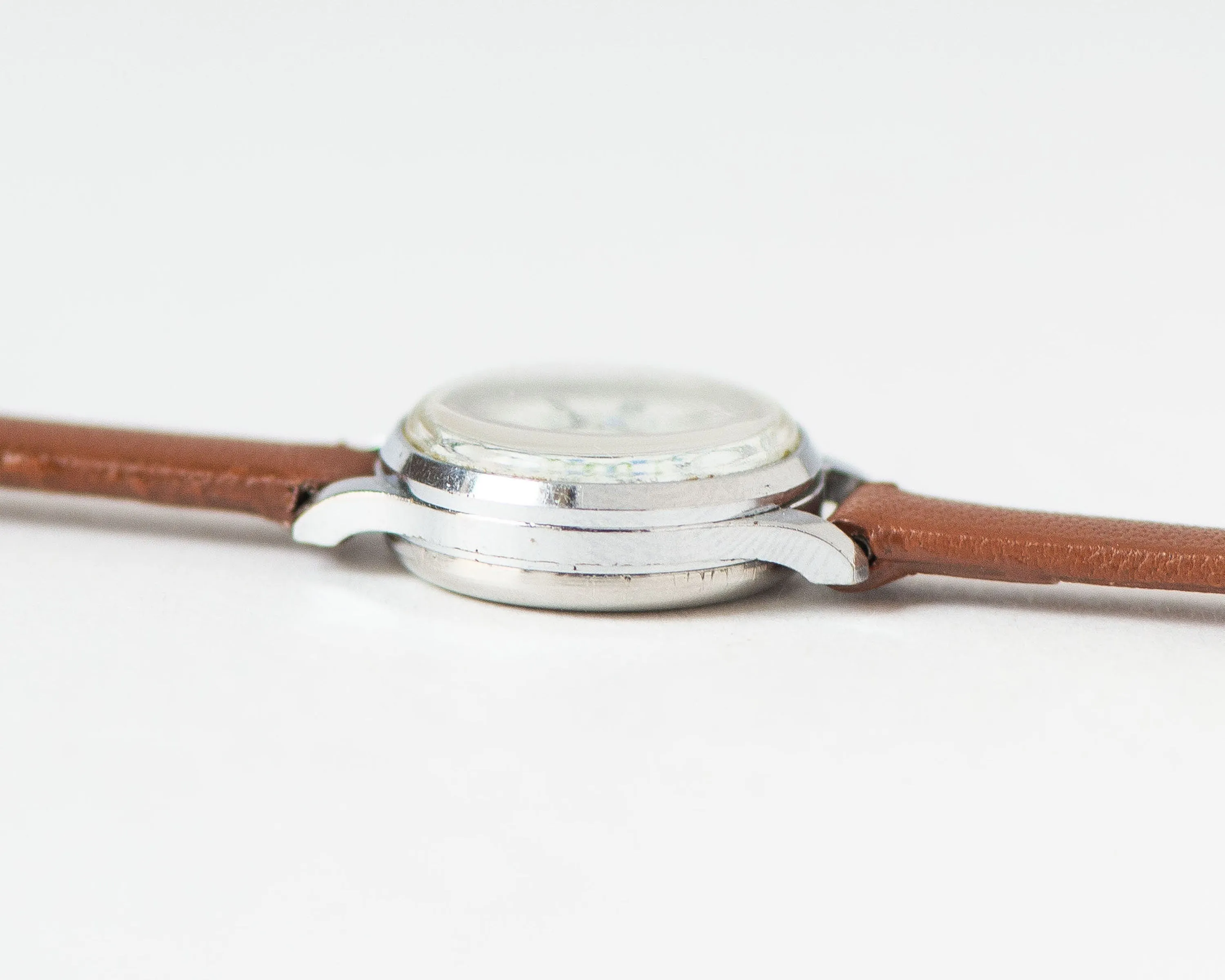 Small floral watch for women Seagull vintage, micro watch blue flowers, petite lady watch gift, classic tiny watch, new premium leather band