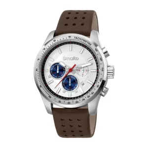 Smalto Men's Stainless Steel Watch With Brown Leather Strap & White Dial