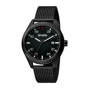 Smalto Men's Watch With Matte Black Case With Mesh Metal Bracelet & Black Dial