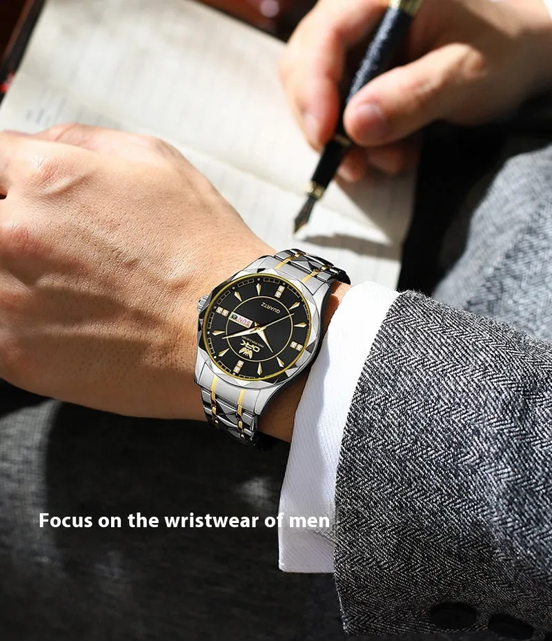 Stainless Steel Business Double Calendar Waterproof Men'S Watch