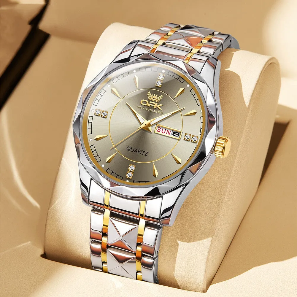 Stainless Steel Business Double Calendar Waterproof Men'S Watch