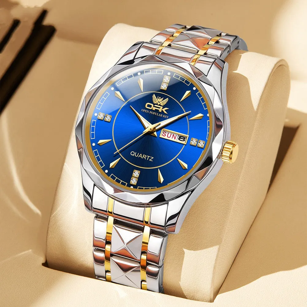 Stainless Steel Business Double Calendar Waterproof Men'S Watch