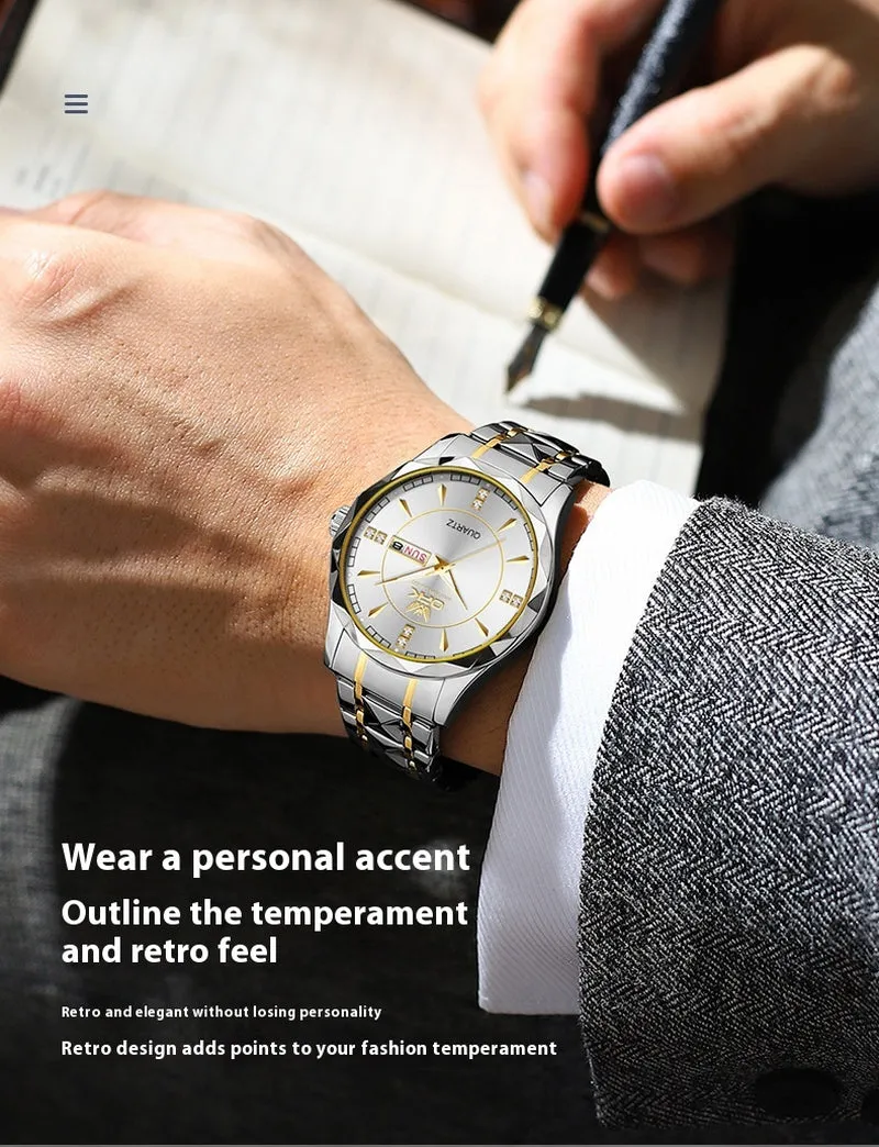 Stainless Steel Business Double Calendar Waterproof Men'S Watch
