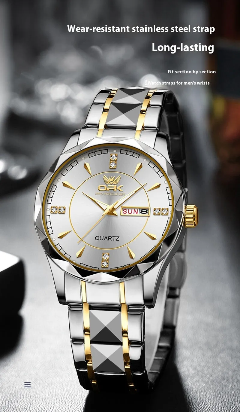 Stainless Steel Business Double Calendar Waterproof Men'S Watch