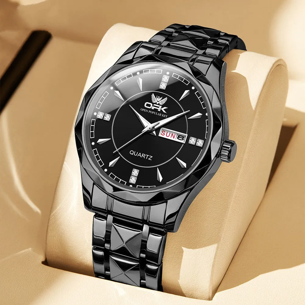 Stainless Steel Business Double Calendar Waterproof Men'S Watch