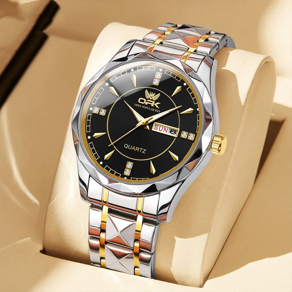 Stainless Steel Business Double Calendar Waterproof Men'S Watch