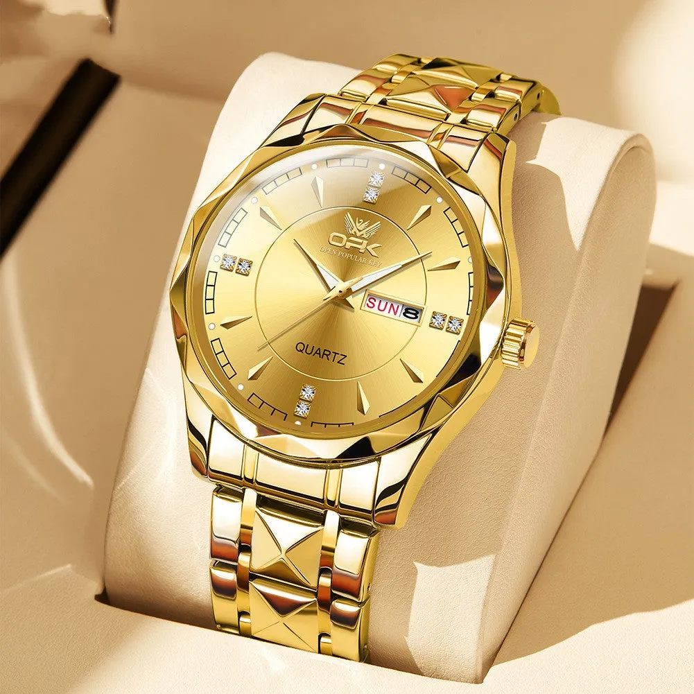 Stainless Steel Business Double Calendar Waterproof Men'S Watch