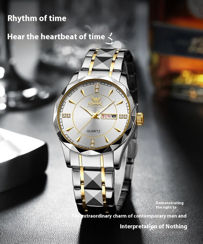 Stainless Steel Business Double Calendar Waterproof Men'S Watch
