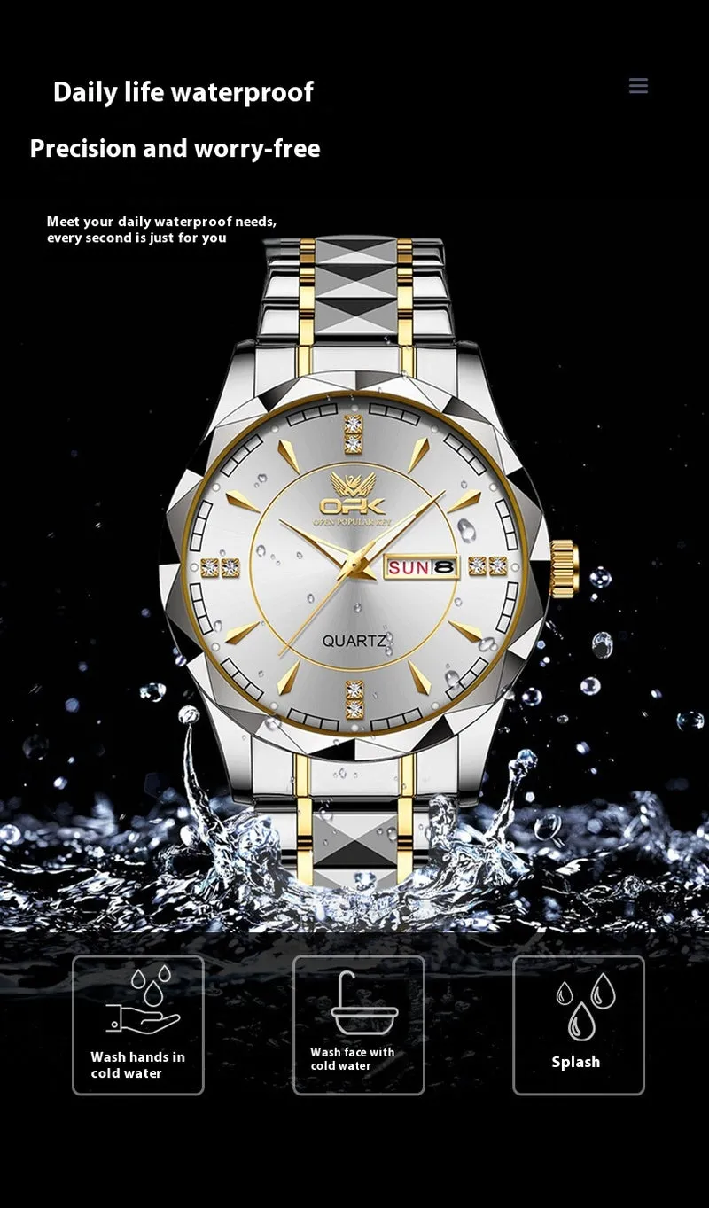 Stainless Steel Business Double Calendar Waterproof Men'S Watch