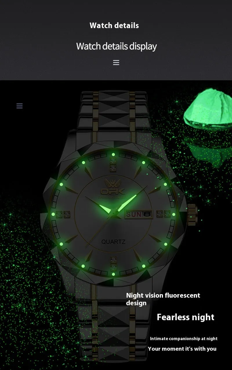 Stainless Steel Business Double Calendar Waterproof Men'S Watch