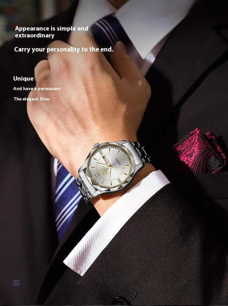 Stainless Steel Business Double Calendar Waterproof Men'S Watch