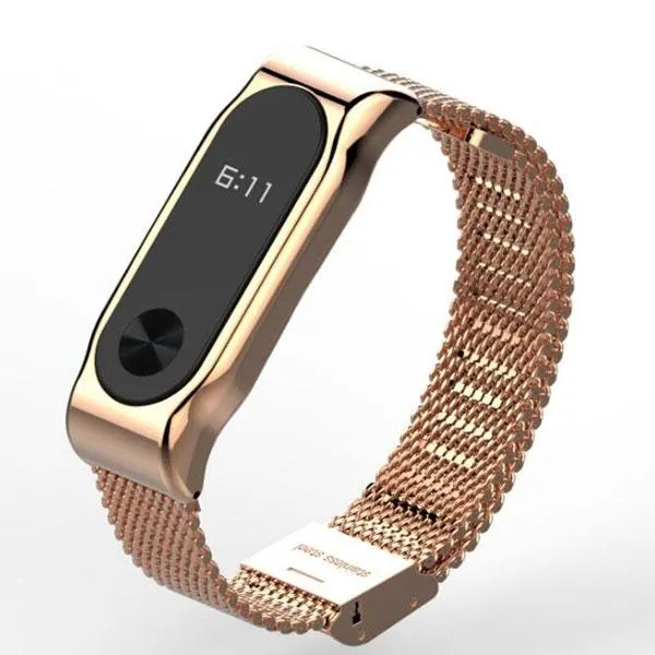 Stainless Steel Metal Frame Watch Strap for Xiaomi Mi Band 2 Roes Gold