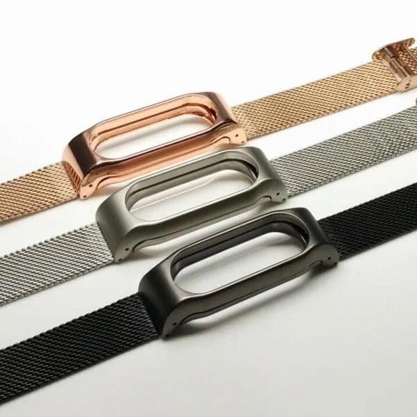 Stainless Steel Metal Frame Watch Strap for Xiaomi Mi Band 2 Roes Gold