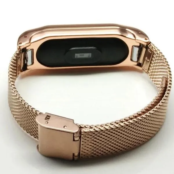 Stainless Steel Metal Frame Watch Strap for Xiaomi Mi Band 2 Roes Gold