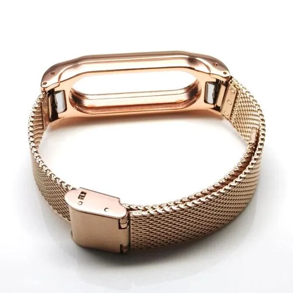 Stainless Steel Metal Frame Watch Strap for Xiaomi Mi Band 2 Roes Gold