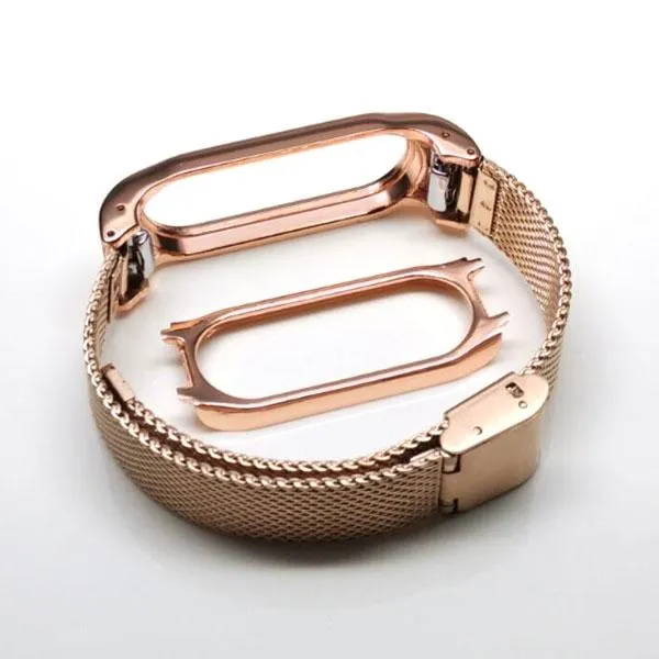 Stainless Steel Metal Frame Watch Strap for Xiaomi Mi Band 2 Roes Gold