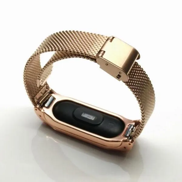 Stainless Steel Metal Frame Watch Strap for Xiaomi Mi Band 2 Roes Gold